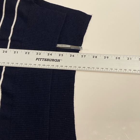 ATMOSPHERE Sweater Women US 6 Stripe Navy White V-neck Rib Long-Slv Slit Hi-Low - Picture 9 of 11